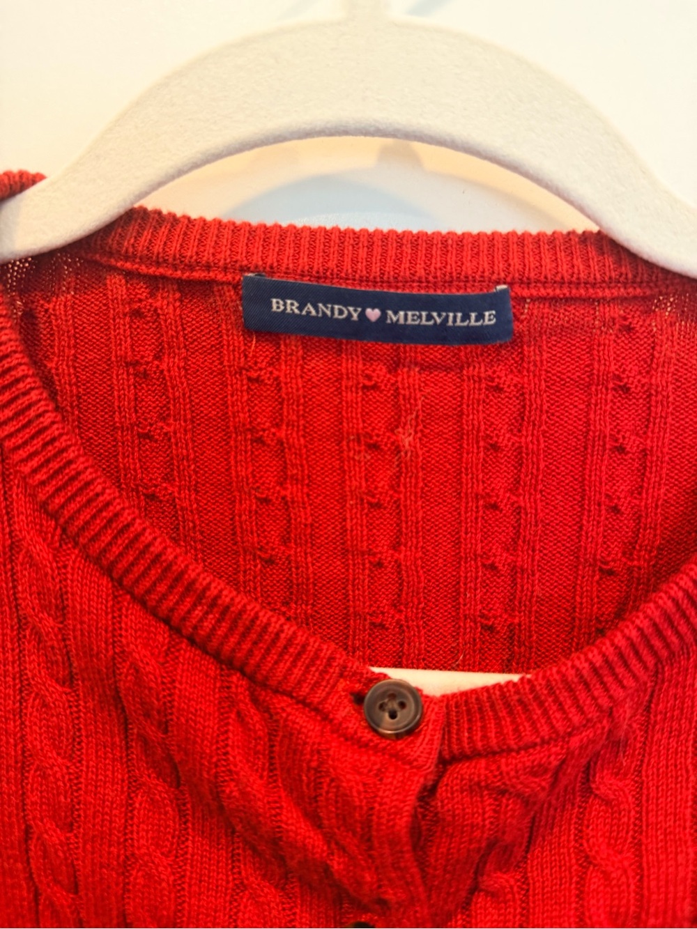 Brandy Melville Red Cable-Knit Button Cardigan - Picture 3 of 4